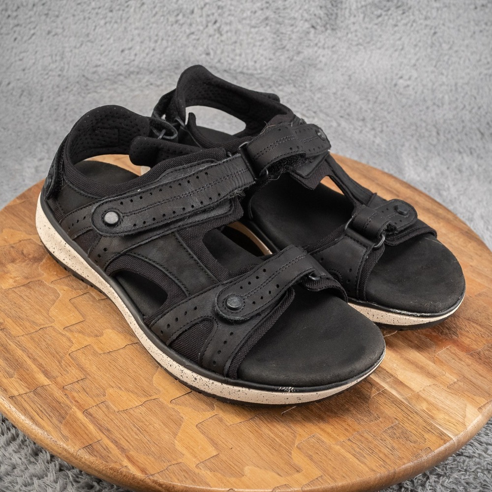 SAS Z2598* Womens Black Leather Embark Adjustable Comfort Sport Sandal Size 10.5